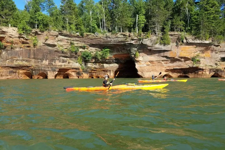Rowing in Kayaks by Apostle Island