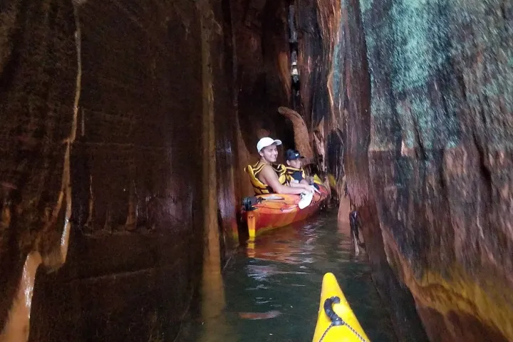 A very narrow passage in the sea cave at Meyers Beach