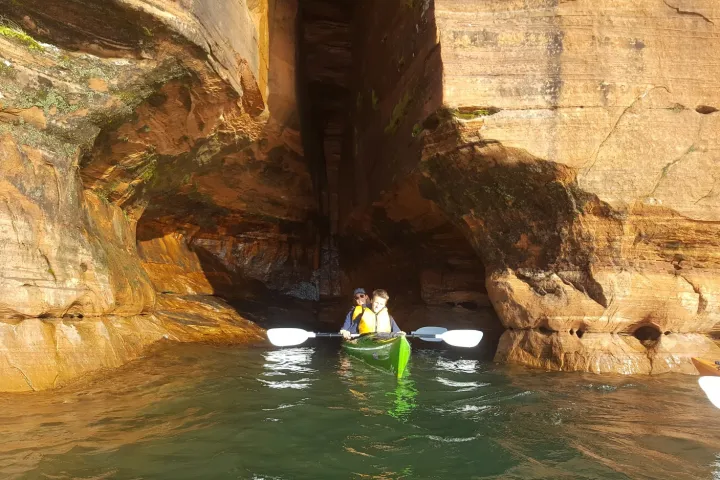 Kayaking ins a tandem kayak at Meyers Beach